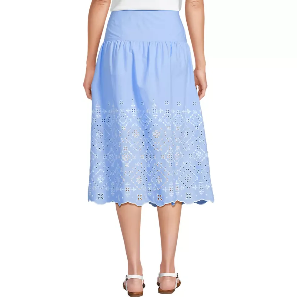 Women's Poplin Drop Waist Embroidered Eyelet Midi Skirt