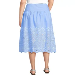 Women's Poplin Drop Waist Embroidered Eyelet Midi Skirt