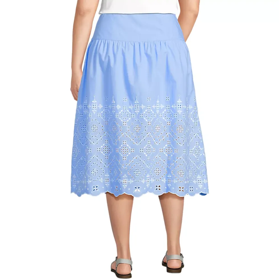 Women's Poplin Drop Waist Embroidered Eyelet Midi Skirt
