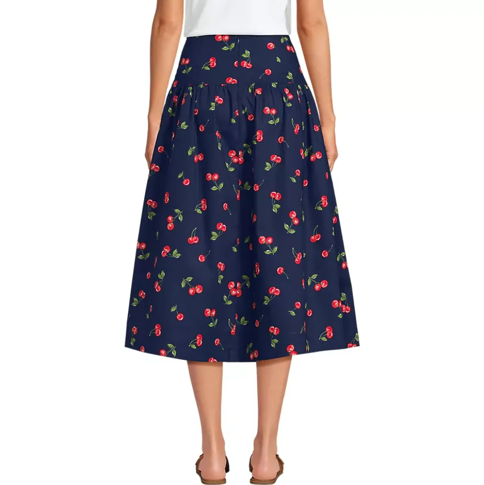 Women's Poplin Drop Waist Midi Skirt - Set Bottom