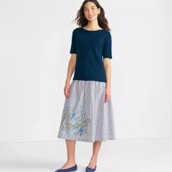 Women's Poplin Drop Waist Midi Skirt - Set Bottom