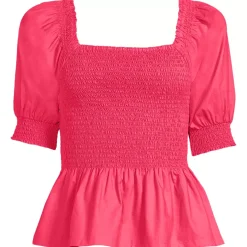 Women's Poplin Elbow Sleeve Smocked Top