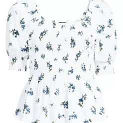 Women's Poplin Elbow Sleeve Smocked Top