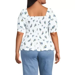 Women's Poplin Elbow Sleeve Smocked Top