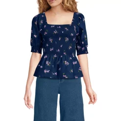 Women's Poplin Elbow Sleeve Smocked Top