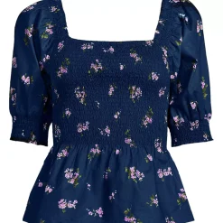 Women's Poplin Elbow Sleeve Smocked Top