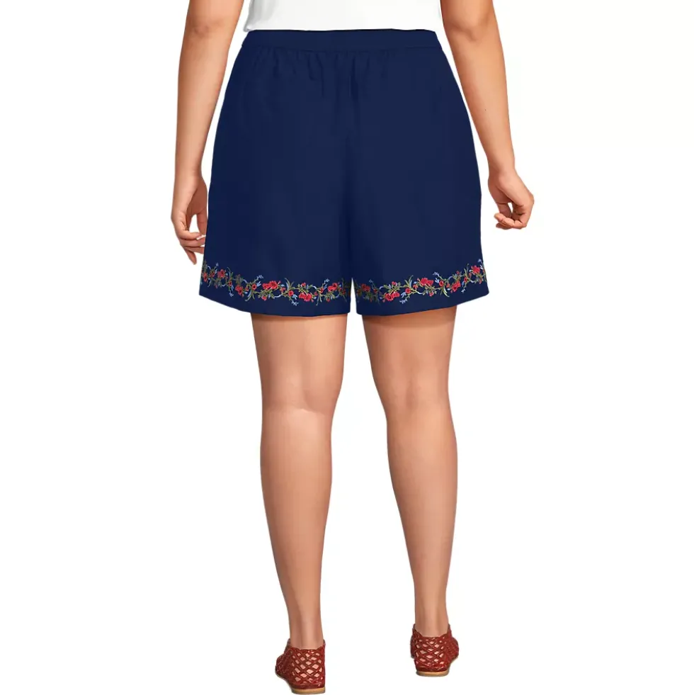 Women's Poplin Embroidered High Rise 7" Pull On Shorts