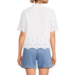 Women's Poplin Eyelet Button Front Shirt