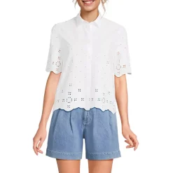 Women's Poplin Eyelet Button Front Shirt