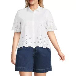 Women's Poplin Eyelet Button Front Shirt