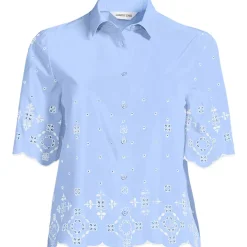 Women's Poplin Eyelet Button Front Shirt