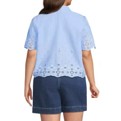 Women's Poplin Eyelet Button Front Shirt