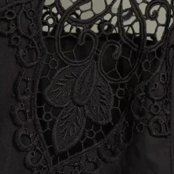 Women's Poplin Lace Inset Long Sleeve Top