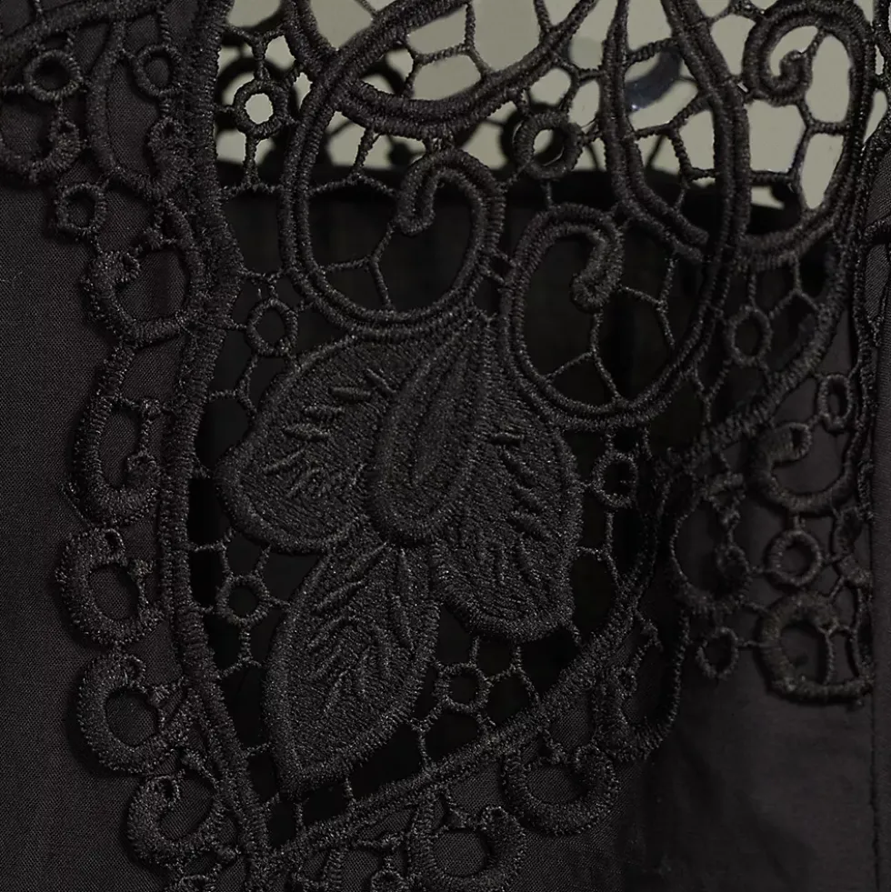 Women's Poplin Lace Inset Long Sleeve Top