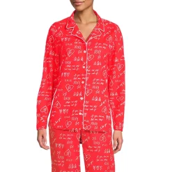 Women's Poplin Long Sleeve Button Front Sleep Top
