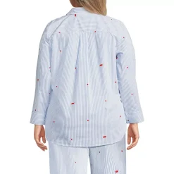 Women's Poplin Long Sleeve Button Front Sleep Top