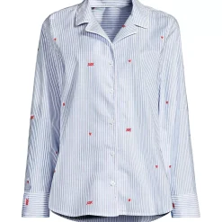 Women's Poplin Long Sleeve Button Front Sleep Top