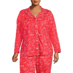 Women's Poplin Long Sleeve Button Front Sleep Top