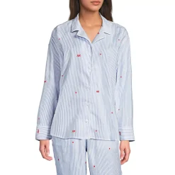 Women's Poplin Long Sleeve Button Front Sleep Top