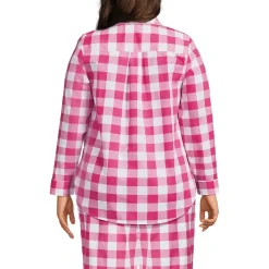 Women's Poplin Long Sleeve Button Front Sleep Top