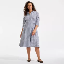 Women's Poplin Midi Wrap Front Dress