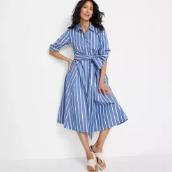 Women's Poplin Midi Wrap Front Dress