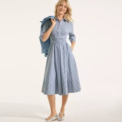 Women's Poplin Midi Wrap Front Dress