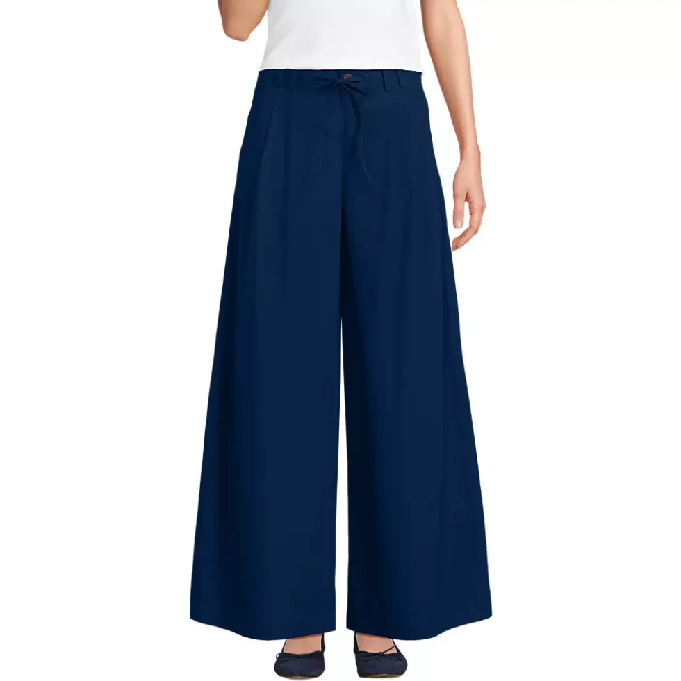 Women's Poplin Mid Rise Pleated Slouchy Pants