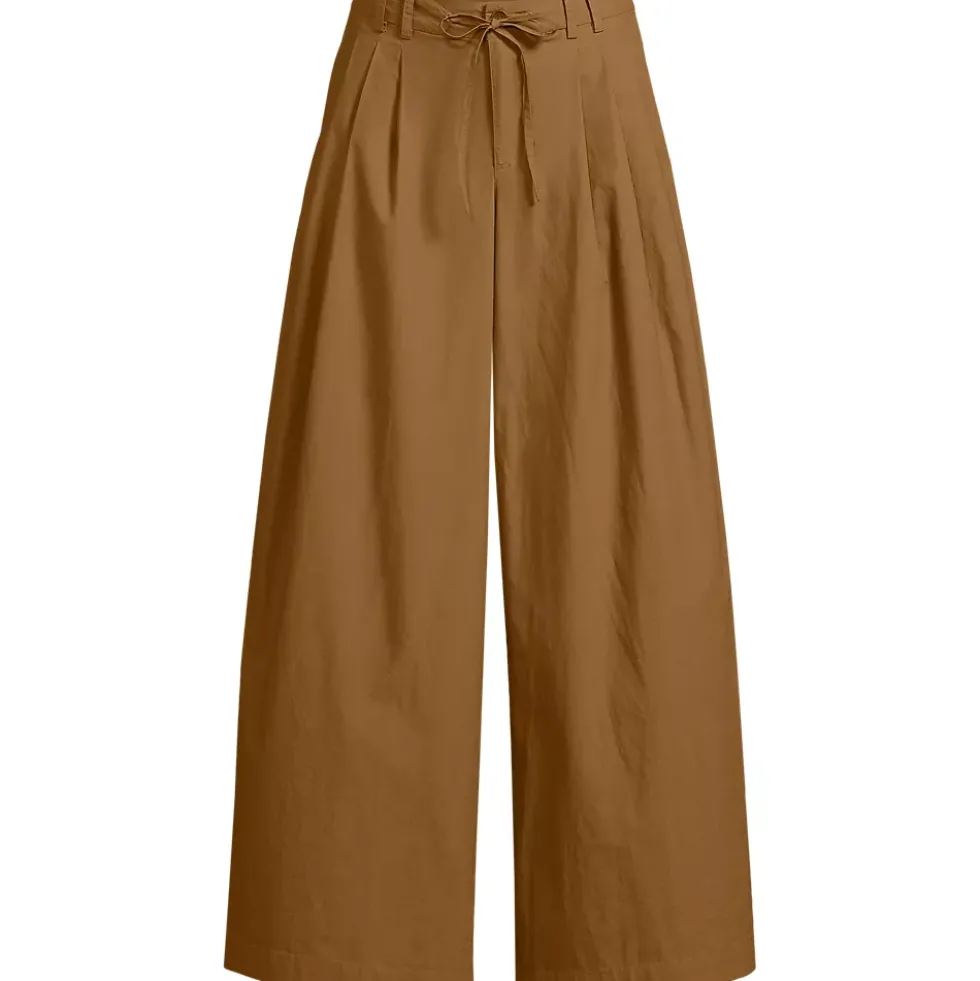 Women's Poplin Mid Rise Pleated Slouchy Pants