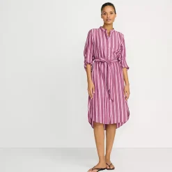 Women's Poplin Oversized Puff Sleeve Midi Shirt Dress