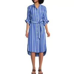 Women's Poplin Oversized Puff Sleeve Midi Shirt Dress