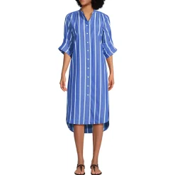 Women's Poplin Oversized Puff Sleeve Midi Shirt Dress