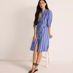 Women's Poplin Oversized Puff Sleeve Midi Shirt Dress