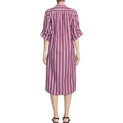 Women's Poplin Oversized Puff Sleeve Midi Shirt Dress