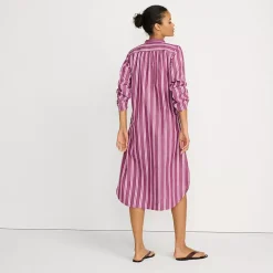 Women's Poplin Oversized Puff Sleeve Midi Shirt Dress