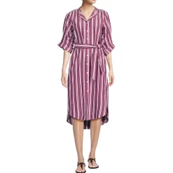 Women's Poplin Oversized Puff Sleeve Midi Shirt Dress