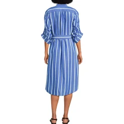 Women's Poplin Oversized Puff Sleeve Midi Shirt Dress