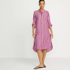 Women's Poplin Oversized Puff Sleeve Midi Shirt Dress