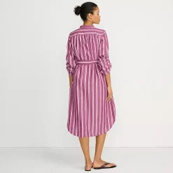 Women's Poplin Oversized Puff Sleeve Midi Shirt Dress