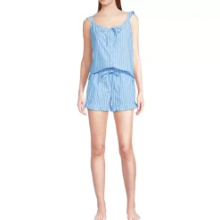 Women's Poplin 2 Piece Pajama Set - Tank Top and Shorts