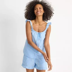 Women's Poplin 2 Piece Pajama Set - Tank Top and Shorts