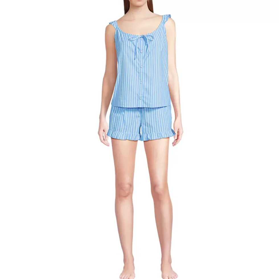 Women's Poplin 2 Piece Pajama Set - Tank Top and Shorts