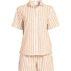 Women's Poplin 2 Piece Pajama Set - Short Sleeve Shirt and Shorts
