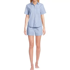 Women's Poplin 2 Piece Pajama Set - Short Sleeve Shirt and Shorts
