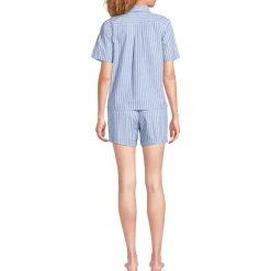 Women's Poplin 2 Piece Pajama Set - Short Sleeve Shirt and Shorts