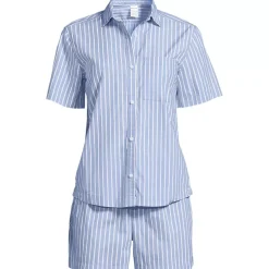 Women's Poplin 2 Piece Pajama Set - Short Sleeve Shirt and Shorts
