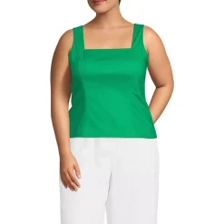 Women's Poplin Princess Seam Square Neck Sleeveless Top