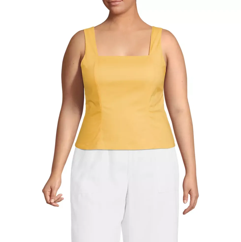 Women's Poplin Princess Seam Square Neck Sleeveless Top