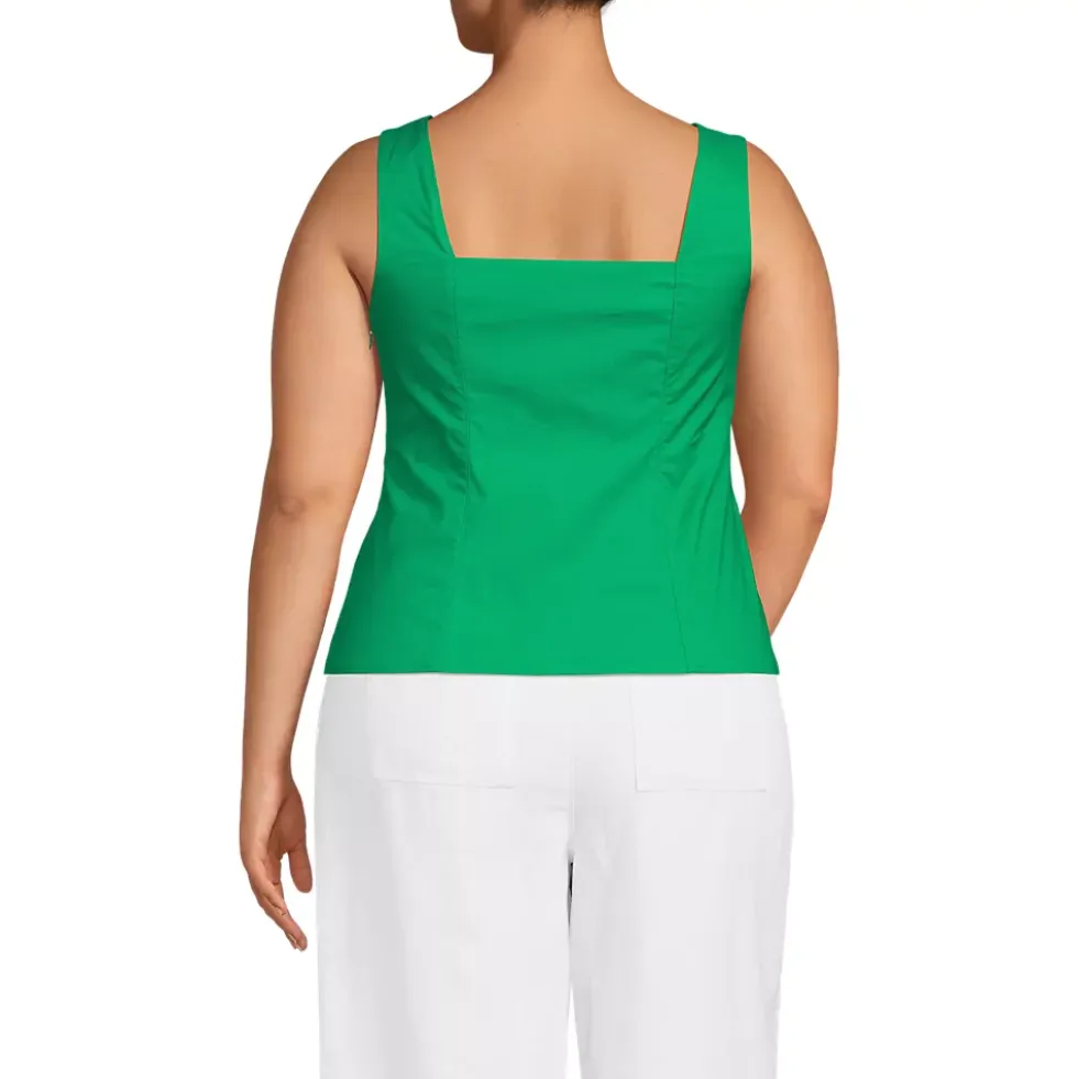 Women's Poplin Princess Seam Square Neck Sleeveless Top