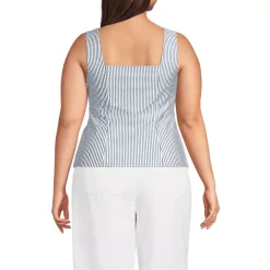 Women's Poplin Princess Seam Square Neck Sleeveless Top
